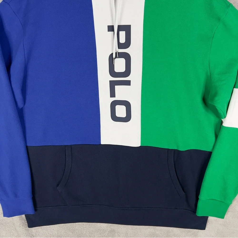 Polo Ralph Lauren Spell Out Logo Multi Colorblock Hoodie Men's 2XLT Pullover‎
